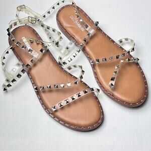 Cushionaire Women’s Tatum Clear Studded Strap Memory Foam Sandals Sz 8.5